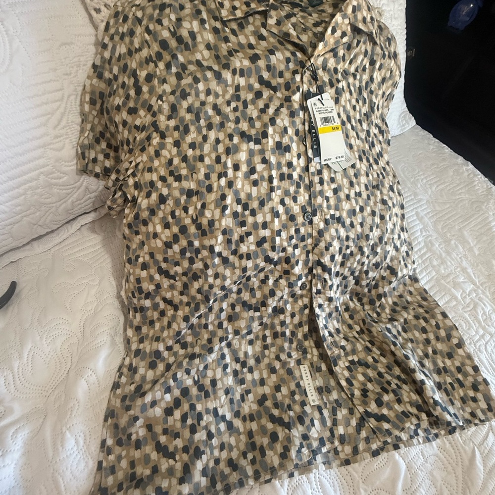 Perry Ellis Beige and Black Patterned Shirt